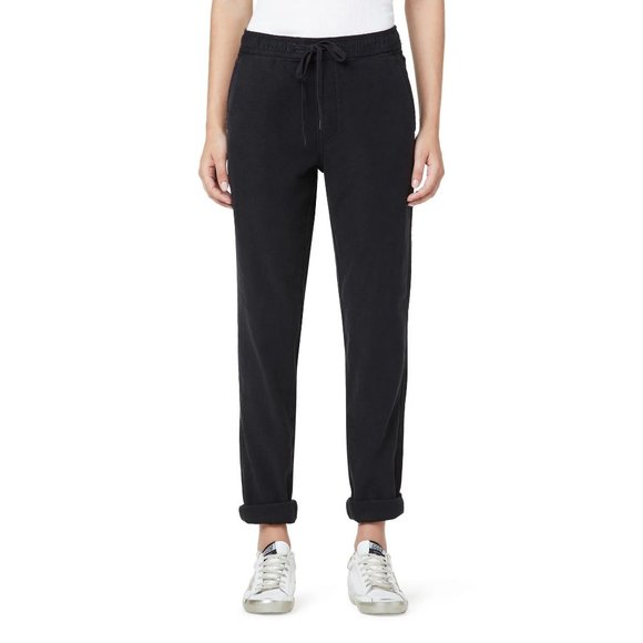 HUDSON JEANS Roll Hem Linen Blend Lounge Track Pants Black Beauty - Picture 1 of 7